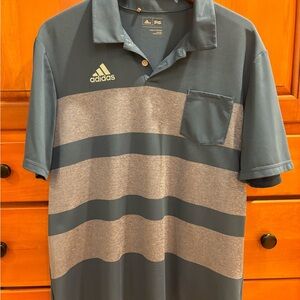 Adidas Men's Polo Shirt with Blue and Gray Stripes